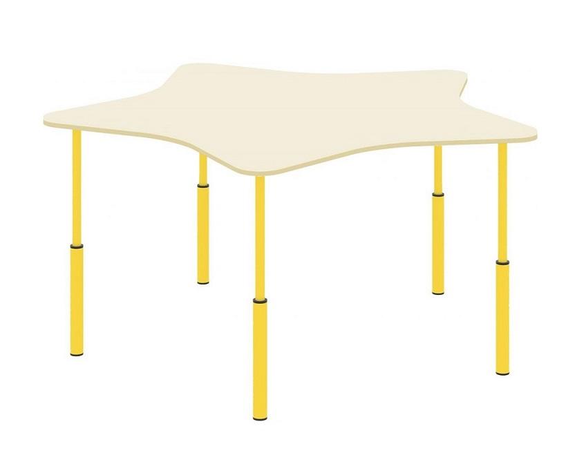 Дитячий стіл "Таємничий всесвіт" у формі зірки, на ростові групи №1-3, каркас - кругла металева труба, АЛМАНТ, 1028х1023х460-580 мм.